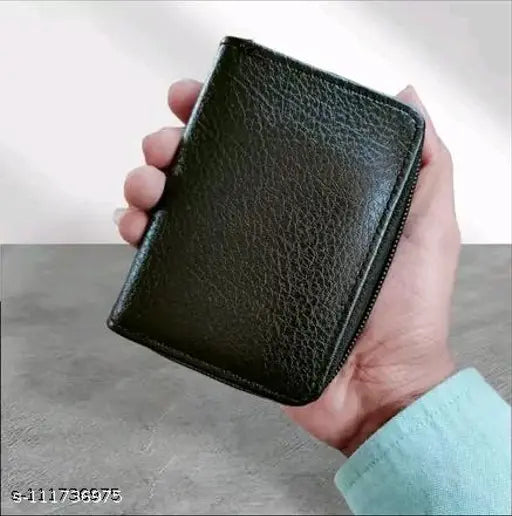 PU leather black card-coin holder, solid style with 11 slots, lightweight zipper organizer from India