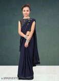 Poly Silk party saree for baby princess, embellished blouse pieces in multiple sizes (3-14 years), Indian crafted