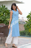 Rayon sleeveless kurta set with printed pant, two-piece Indian outfit for women, M-XXXL sizes