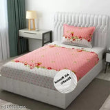Glace cotton fitted elastic bedsheet set (36*72), floral print. Ideal for single summer beds, includes 2 pillow covers