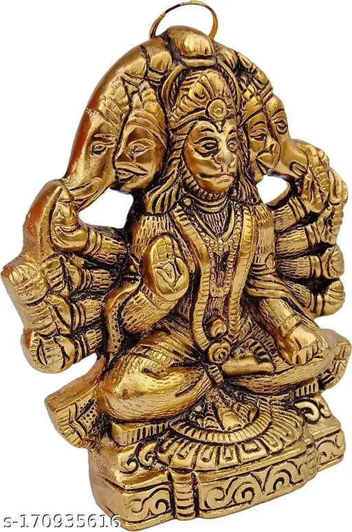 Handcrafted metal Panchmukhi Hanuman ji Murti/Bajrangbali Idol for Diwali decor, 11cm x 1.5cm x 13cm
