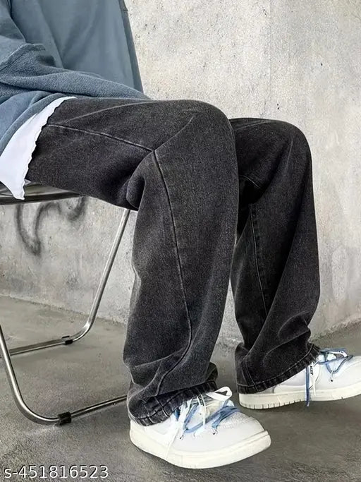 Grey denim baggy men's jeans