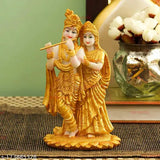 Gold plated Radha Krishna idol statue, Indian-made Diwali decor item (Size: 7 inches)