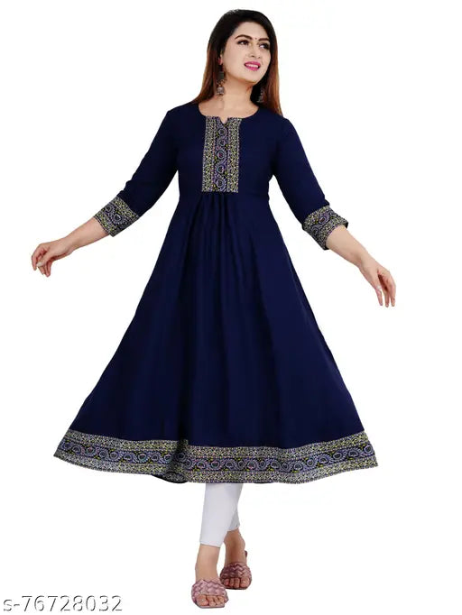 Dark blue kameez with embroidered border
