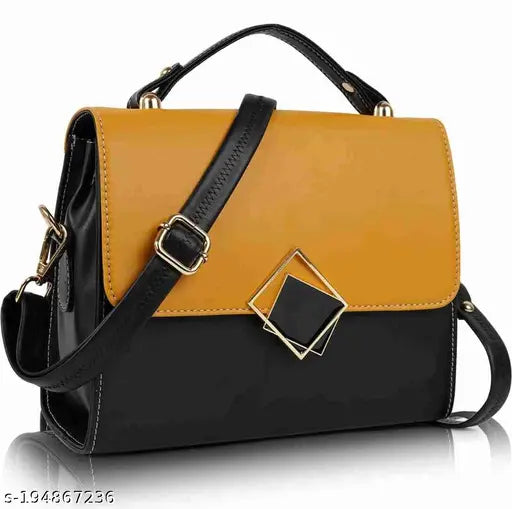 Black and yellow leather crossbody slingbag with multiple pockets