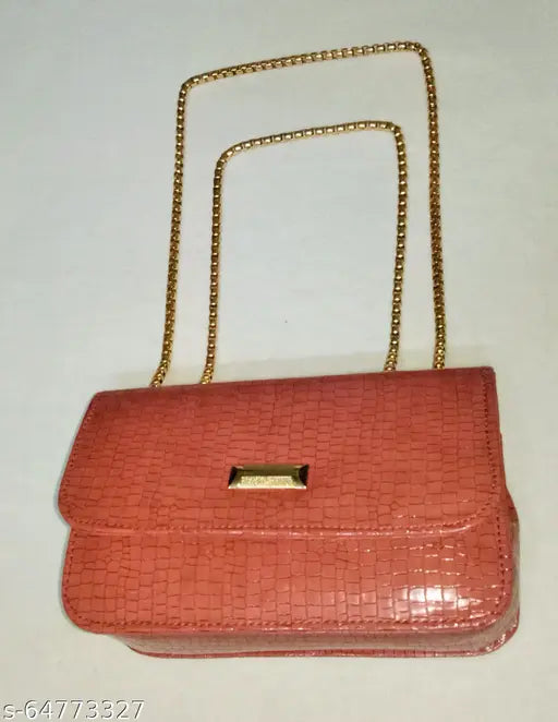 Red, leather, sling bag with crocodile skin print