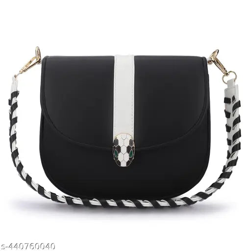 Black sling bag with white striped strap