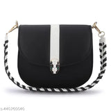 Black sling bag with white striped strap
