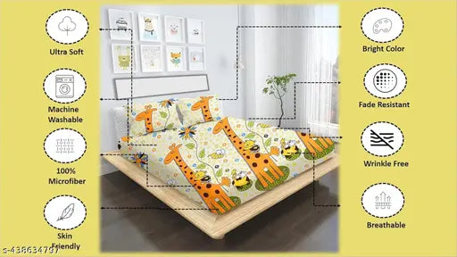 Soft microfiber fitted double bed sheet set, BlinkBerry Glace Cotton with 2 pillow covers, 72x78x8 inches, great for kids' rooms