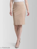Mehrang formal stretchable midi pencil skirt for women, knee length, elasticated waist