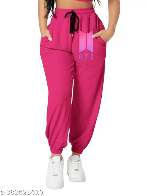 Pink jogging pants with drawstring waist and elasticated cuffs