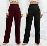 Maroon high-waisted straight-leg trousers