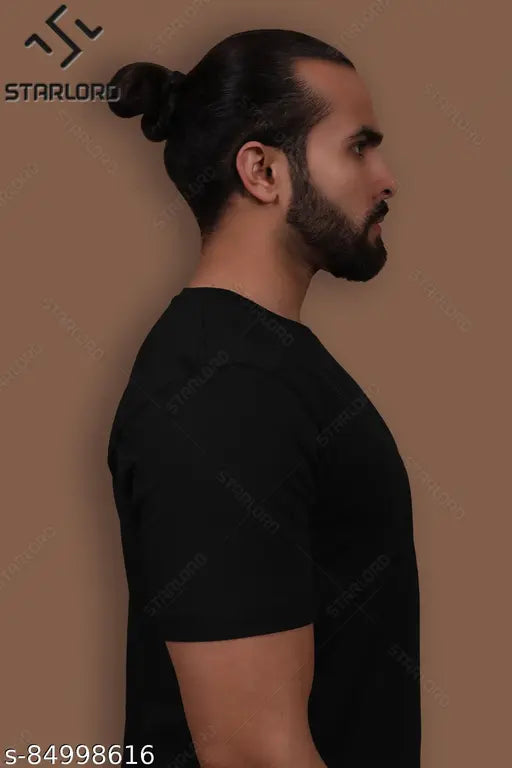 Starlord mens round neck cotton t-shirt, solid pattern, short sleeves, size S (38in chest, 26in length), made in India