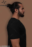 Starlord mens round neck cotton t-shirt, solid pattern, short sleeves, size S (38in chest, 26in length), made in India