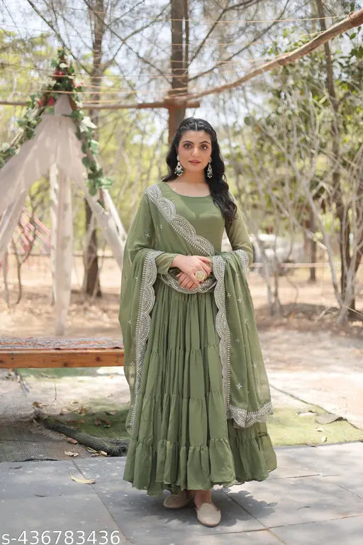 Georgette Anarkali Kurta Set with Embroidery, ethnic partywear for women in India