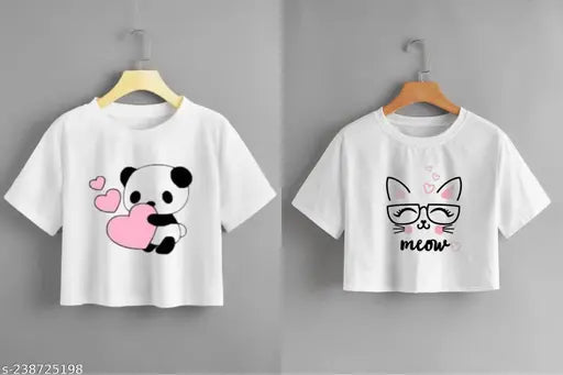 Printed cotton round neck short sleeve crop top, vibrant pattern on women's clothing, Indian origin