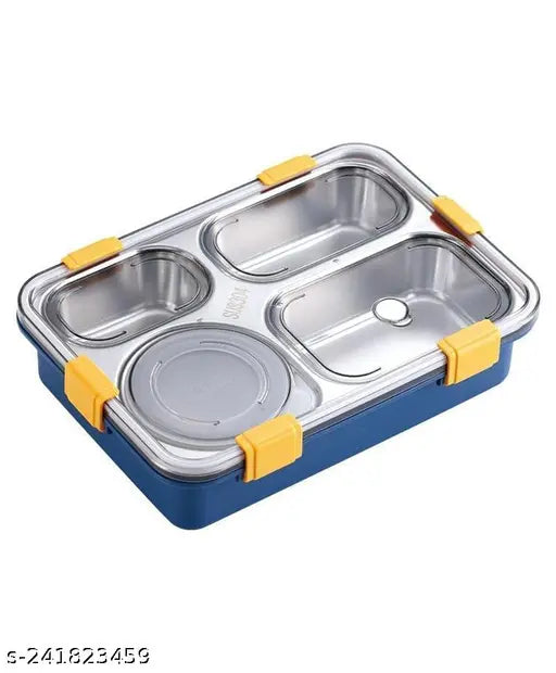 Stainless Steel Leak Proof 4 Compartment Lunch Box Bento Box for Adults & Kids, Tiffin Box Reusable Microwave Freezer Safe Food Containers with Spoon for Adults and Kids