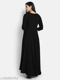 Black rayon flared dress with long sleeves and a V-neck