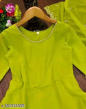 Georgette parrot-patterned anarkali gown, latest women's party wear with cutwork dupatta, India origin