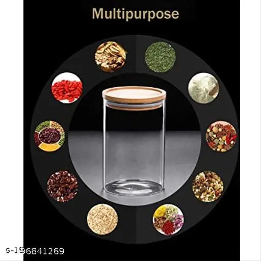 VRS MALL transparent storage jar, airtight wooden lid, set of four glass jars, home kitchen storage container set, 700ml