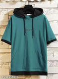 Casual cotton hooded printed t-shirt for men, short sleeves, regular fit. Sizes include S (36in/26in), M (38in/27in), L (40in/28in), XL (42in/28.5in), XXL (44in/29.5in). Indian origin