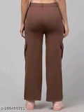 Women's solid cotton-blend cargo bell noutam trousers, available in sizes 28, 30, and 32