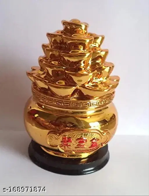 Golden wealth vase resin, Feng Shui showpiece for prosperity. Attractive design for home or office decor." (106 characters)