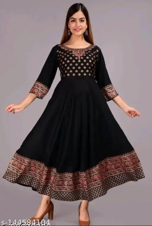 Black embroidered Anarkali kurti with flared bottom