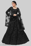 Embroidered net lehenga choli and dupatta set by SHIVOM NEW STYEL, semi-stitched (44in waist, 42in length), Indian origin