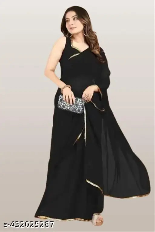 Black Georgette saree with mirror border