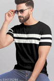 Black and yellow striped cotton blend men's half t-shirts combo pack (2pcs), soft and comfortable with precise stitching, size & fit for all