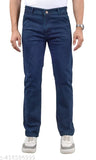 Navy blue denim jeans with zip fly