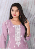 Purple embroidered georgette kameez with matching dupatta for women