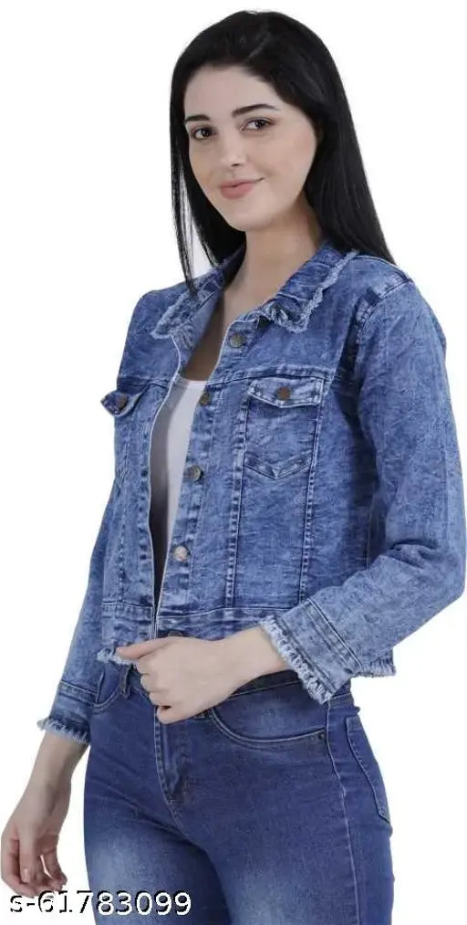 Solid denim long-sleeve jackets for girls, various sizes (S-XL), made in India