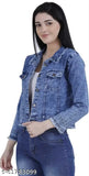 Solid denim long-sleeve jackets for girls, various sizes (S-XL), made in India