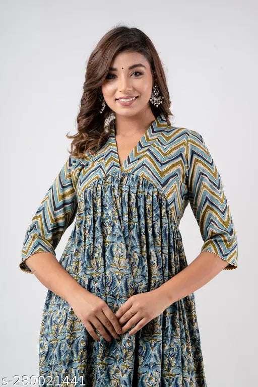 Indianic Women's rayon three-quarter sleeve kurti with printed combo, XS to XXXL sizes available
