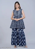 Adrika Superior Sharara, long blue shrug with flared sleeves and asymmetrical hem
