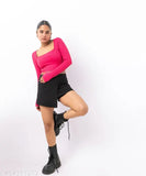 Solid polyester long-sleeved square neck ribbed top, XS (32in bust, 36in length)