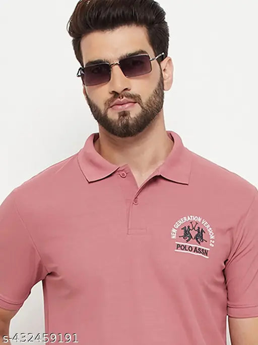 Short-sleeve cotton blend polo t-shirt for men, solid navy blue, size L (42in chest, 28in length)