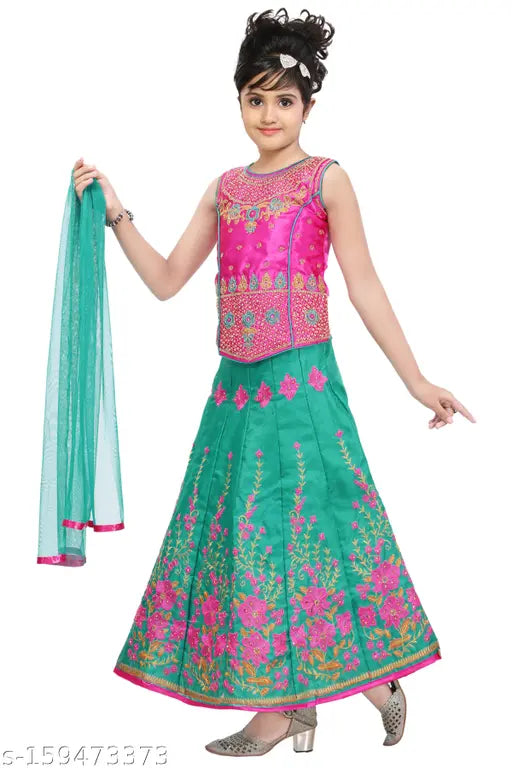 Embroidered polyester lehenga-choli and net dupatta set for special occasions, 12-18 months or 4-5 years, Indian ethnic dress