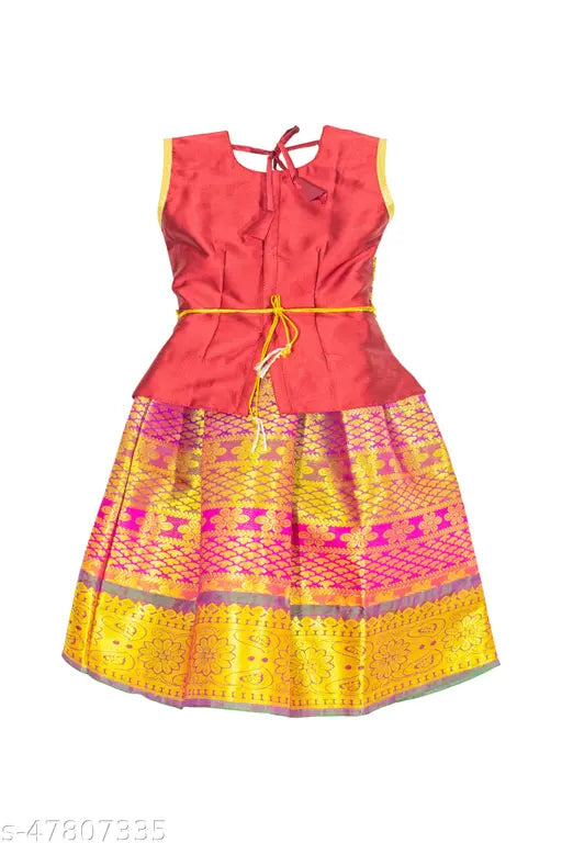 Art Silk Lehenga Choli with Waist Belt, self-design Leheriya pattern, suitable for 0-8 years, celebrates Indian tradition