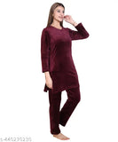 Women's full sleeves velvet nightsuit, premium warm fabric, trendy winter pyjamas by H&H SONS