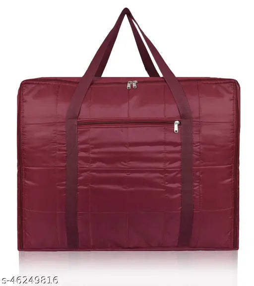 Large maroon fabric double bed blanket cover, sturdy zip closure for wardrobe clothes storage organizers