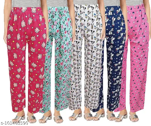 Women's colorful print cotton lounge pants, available in multiple colors such as pink, blue, red, green
