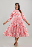 Cotton print anarkali gown dress, three-quarter sleeves, vibrant Indian ethnic wear for women