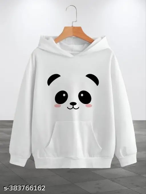 White hoodie with black panda face and ears, drop shoulder design