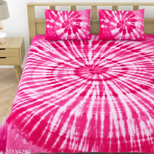 Abstract print, pure cotton hand-tie dye bedsheet with 2 stitched & zipped pillow covers. Ideal for summer, adult season. QADRI IMPEX luxury bedding set in double king size
