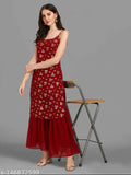 Georgette sleeveless Jivika Gracefull women's kurta set with palazzos, printed design, India origin