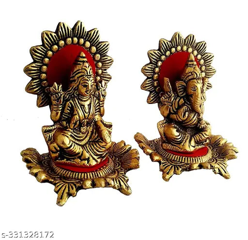 Laxmi Ganesh metal idol, Indian-crafted, for home or office gifting, symbolizing luck and happiness. Dimensions: L8xH11xB8cm