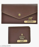 Brown PU customized men-and-women's wallet-clutch combo with 2 compartments and free size